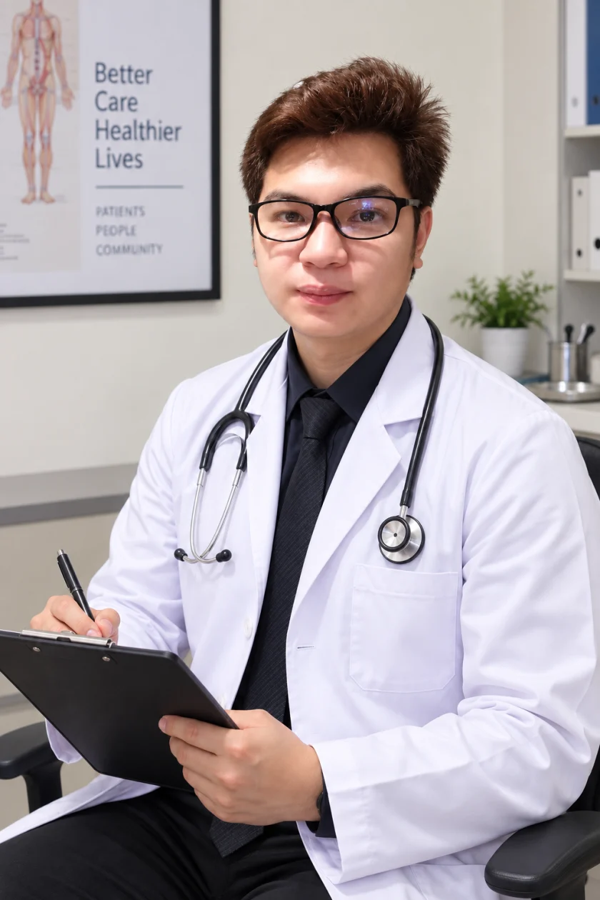Doctor holding a clipboard in a clinic
