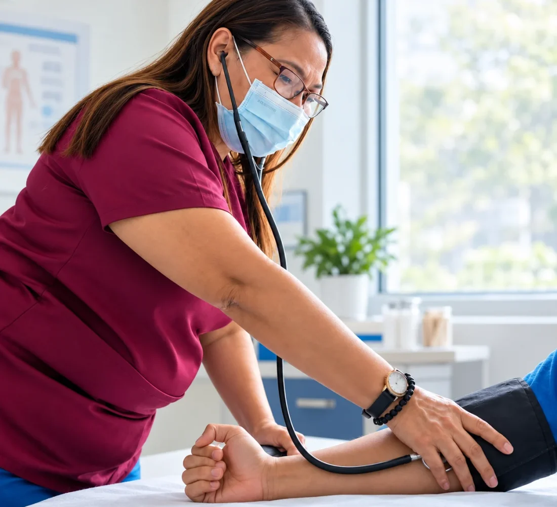 Nurse performing a blood pressure assessment
